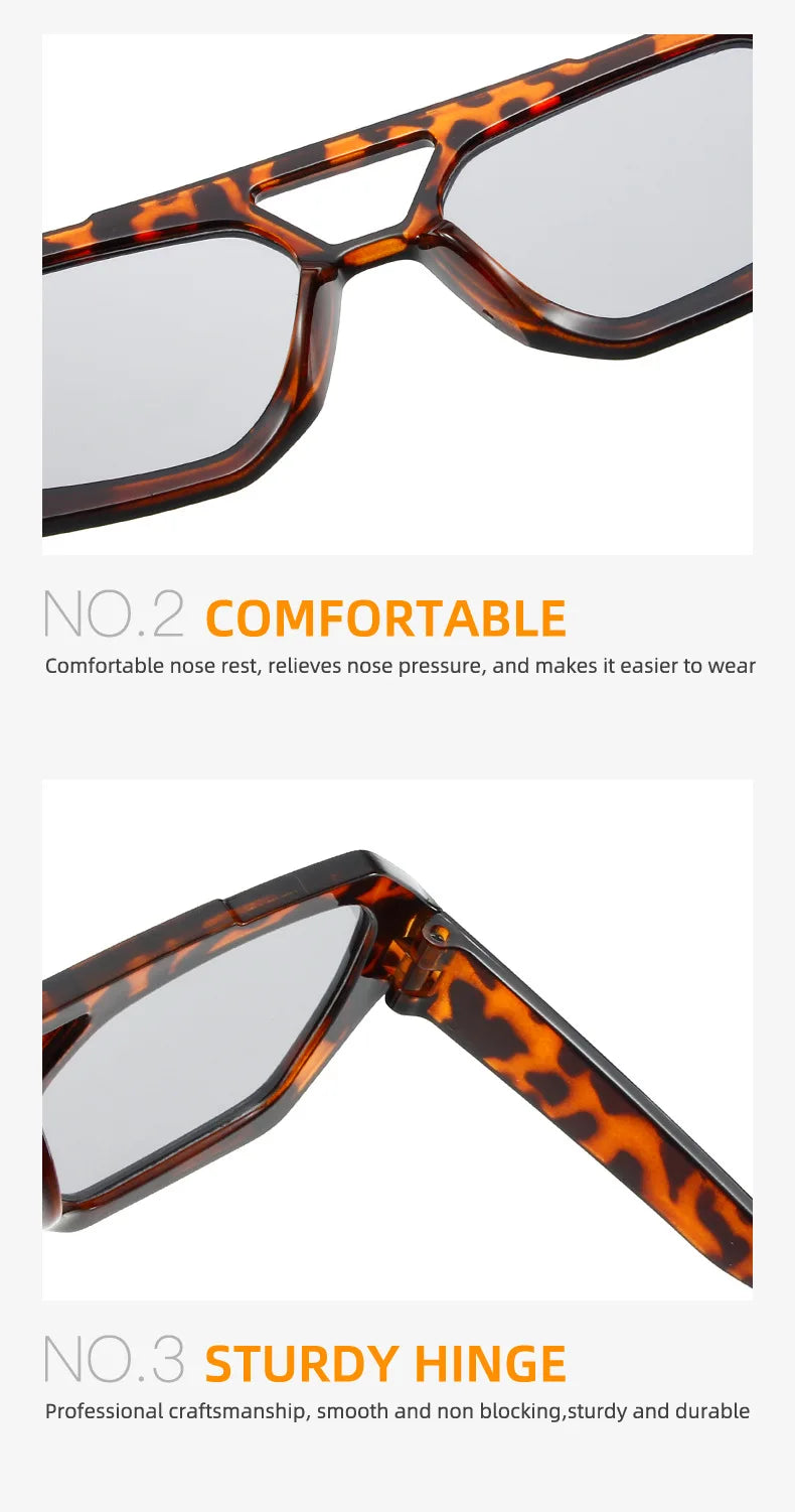 Big Frame Women's Sunglasses Retro Double Bridges Leopard Brown Gradient Eyewear Fashion Luxury Designer Sun Glasses