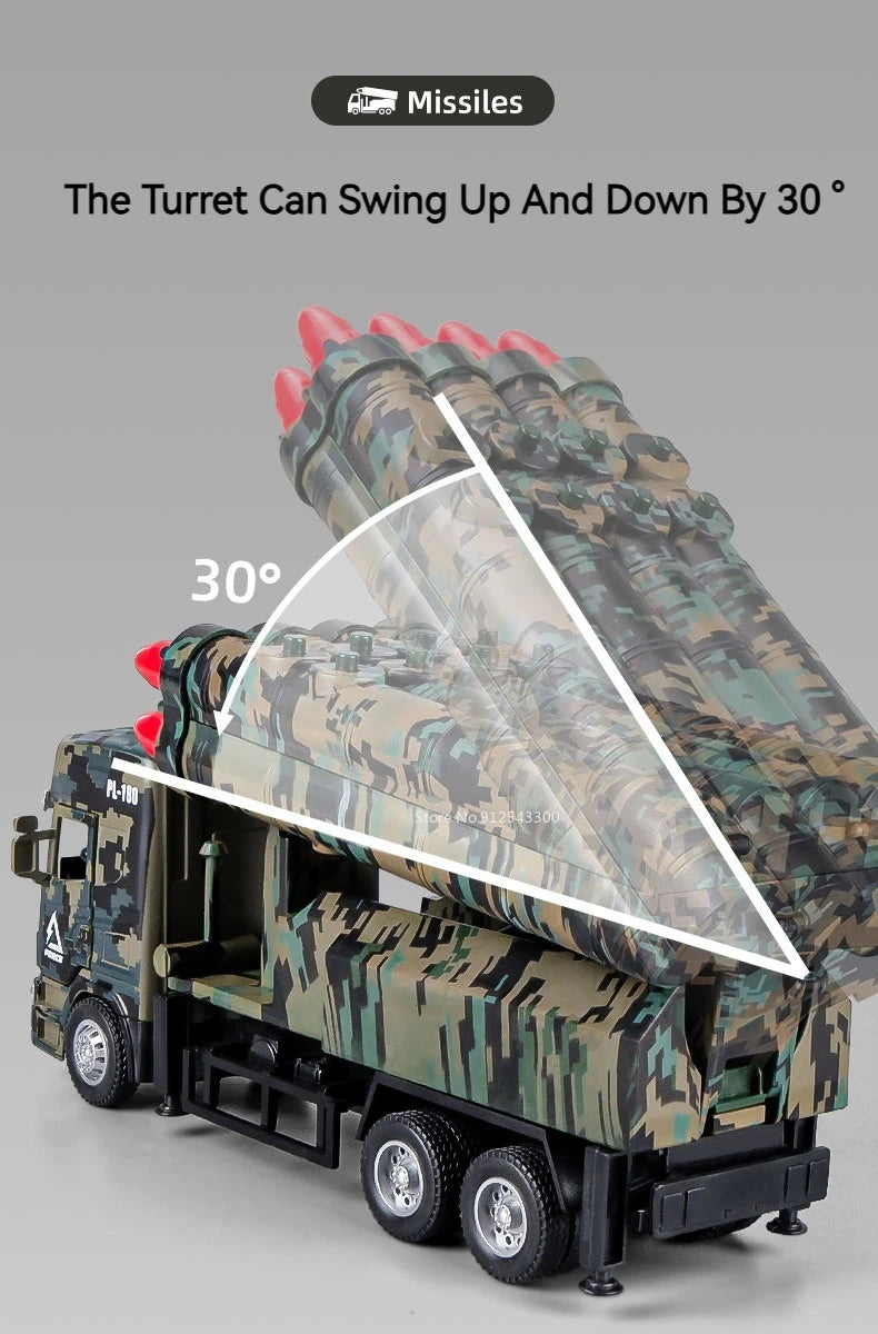 1/32 Missile Rocket Launcher Model Car Toy Metal Body Rubber Doors Opened Military Alloy Vehicle Models Ornaments Gifts for Boys