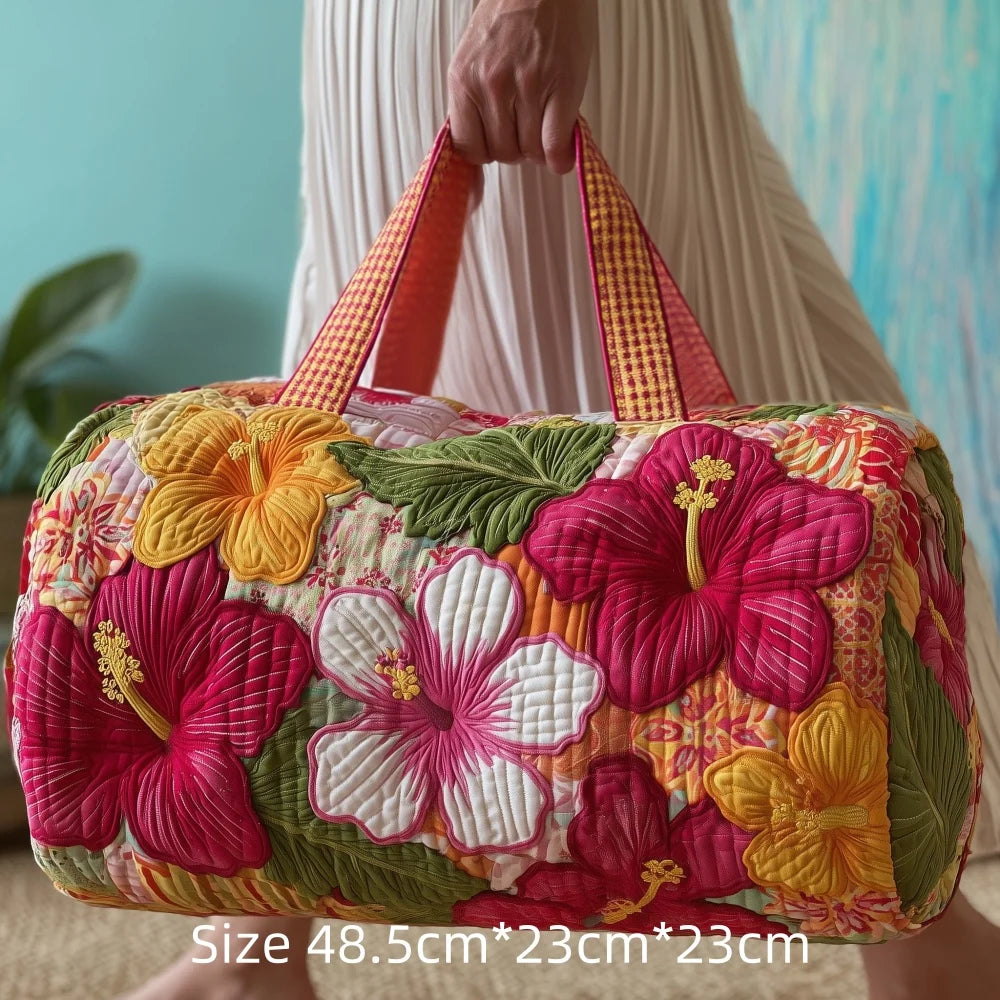 3D Printed Quilted Travel Duffle Bag Floral Pattern Tote Colorful Flowers Carry-On Lightweight Weekender Overnight Bag for Women
