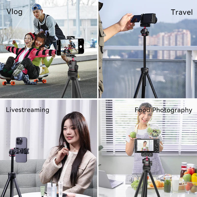 Portable Tripod Universal Camera Phone Lightweight Stand 450-1380mm Tripod with Floding Phone Clip