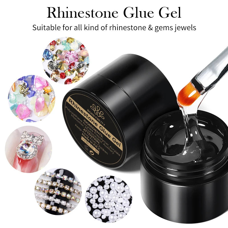 3PCS Rhinestones Glue Gel Set Mirror Nail Powder With Nail Liner Brush UV LED Transparent Adhesive Glue Gel