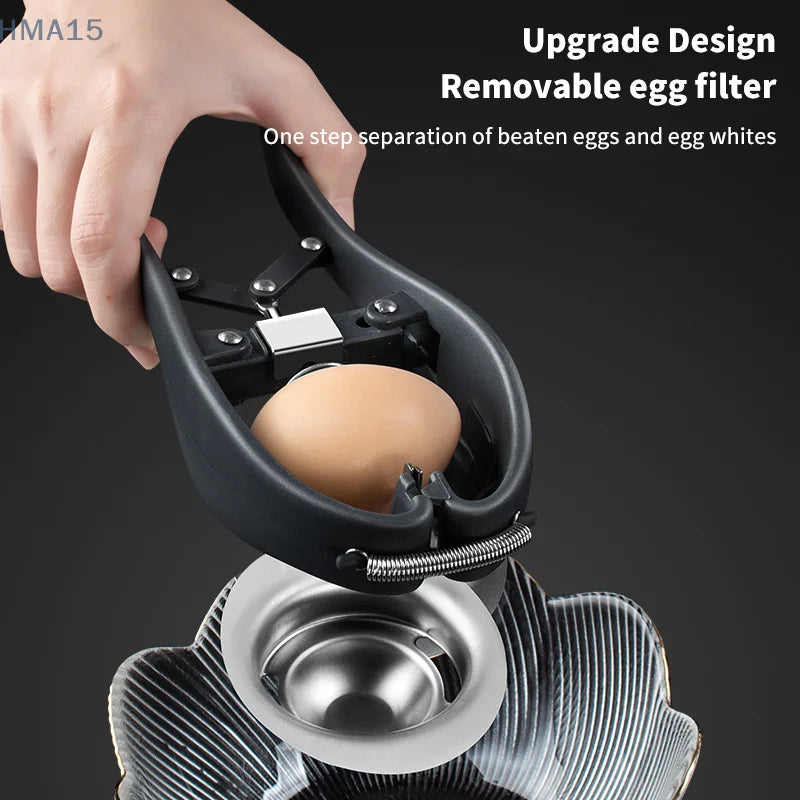 Stainless Steel Egg Cracker & Separator – Handheld Egg Opener with Yolk White Separator Tool