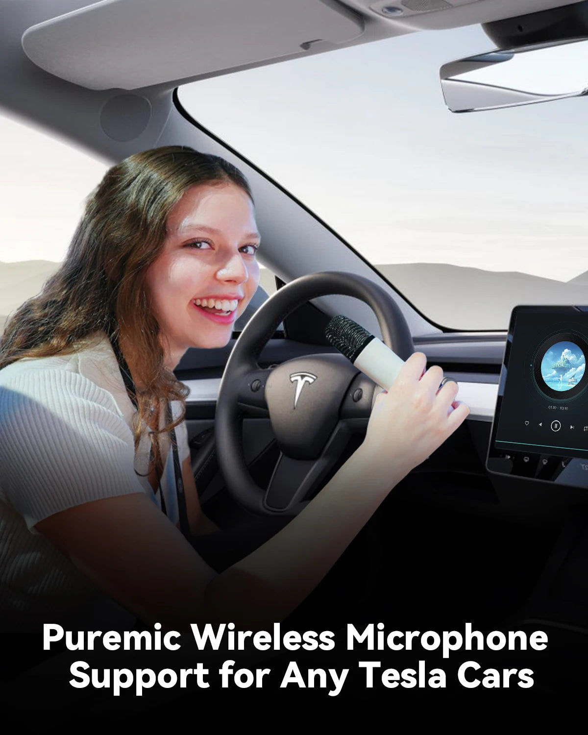 Tesla Caraoke Mic with Portable Storage Bag, Wireless Mic with 8 Joy Effects, Rechargeable Mic with Type-C & Aux in Receiver