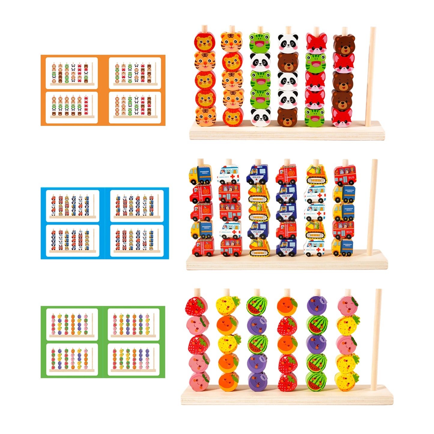 Wooden Colour and Shape Matching Pillar Bead Puzzle