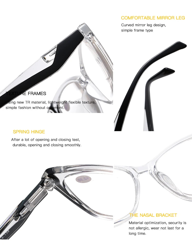 Retro Plastic Cat Eye Reading Glasses Cleat Lens Anti Blue Light Presbyopia Hyperopia Men Reading Eyeglasses +1.0 +1.5