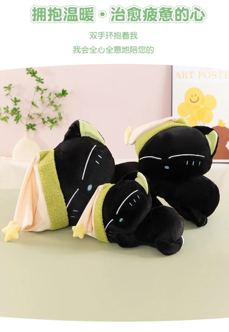 Cute Black Cat Plush Toy Soft Stuffed Sleeping Pillow