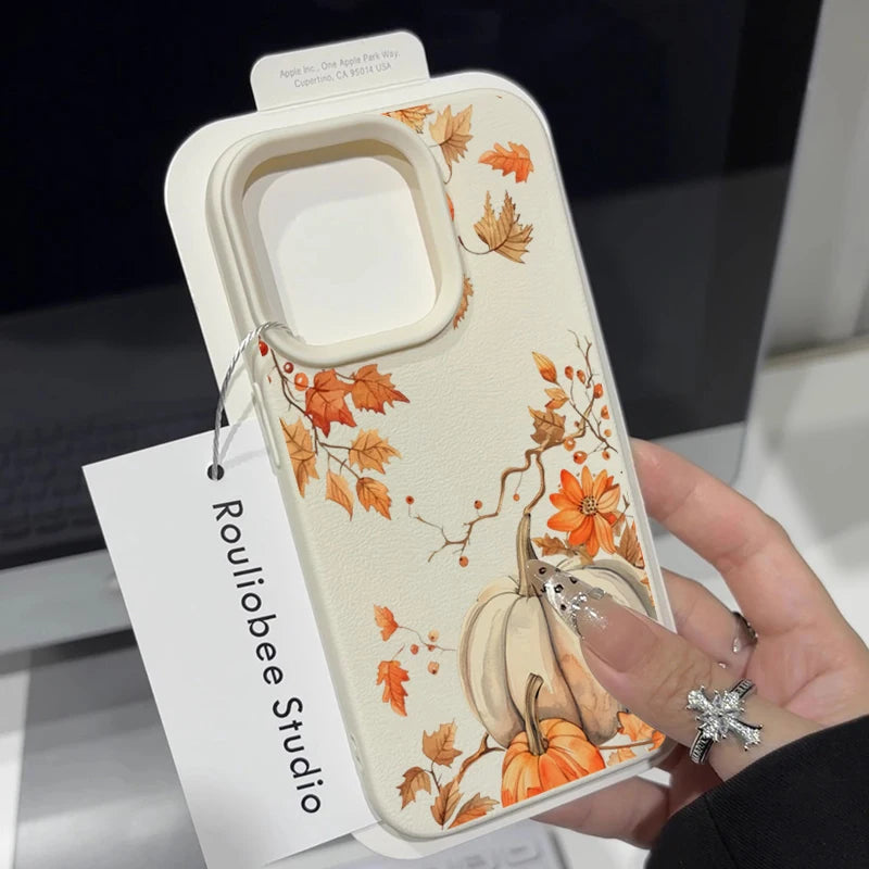 Pumpkin Autumn Leaves And Fall Atmosphere Pattern Phone Case For iPhone 17 16 15 14 Pro Max Air 16 Plus Cover