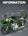 1/10 Alloy Retro Tricycle Side-car Motorcycle Model Diecast Metal Classic Military Motorcycle Model Sound and Light Toy Gift