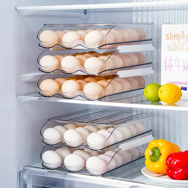 Automatic Rolling Egg Box Multi-Layer Rack Holder – Refrigerator Egg Storage Basket Kitchen Organizer