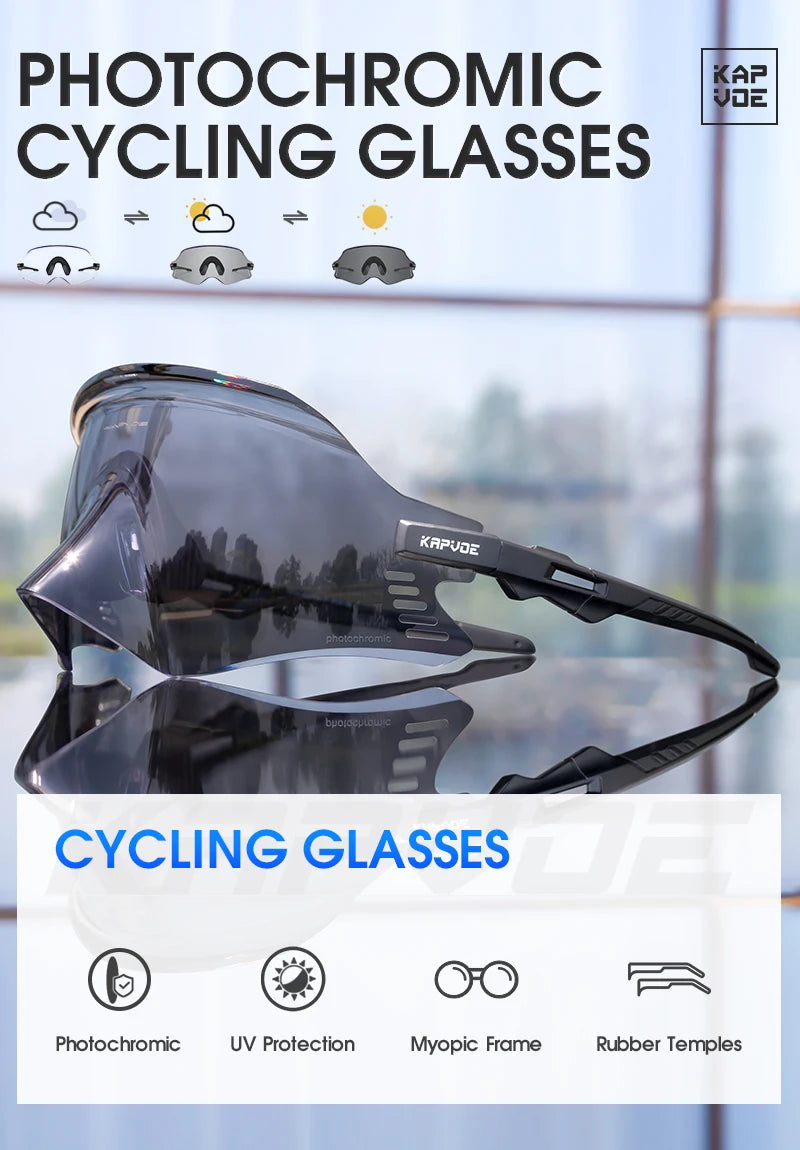 Photochromic Cycling Glasses UV400 Sports Sunglasses Men MTB Cycling Eyewear Road Bike Goggles Outdoor Bicycle Glasses