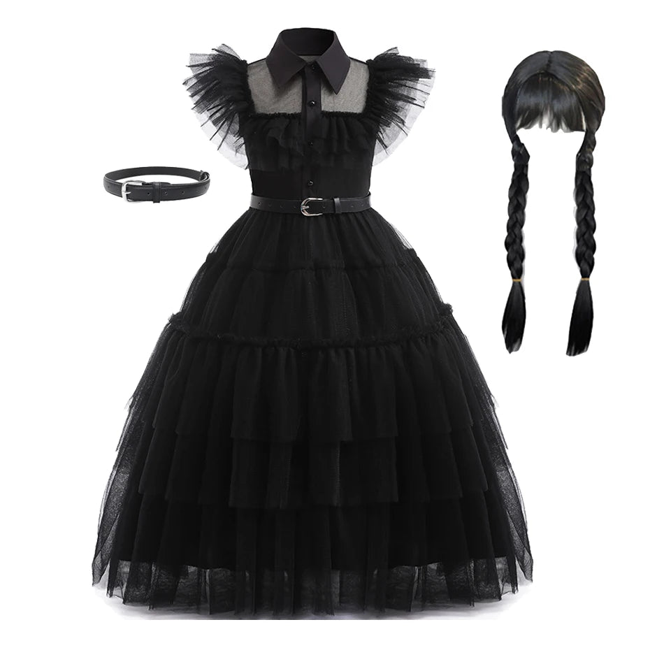 Gothic Costume Kid Teen Wednesdays Addams Dance Vestidos Halloween Cosplay Robe Clothes