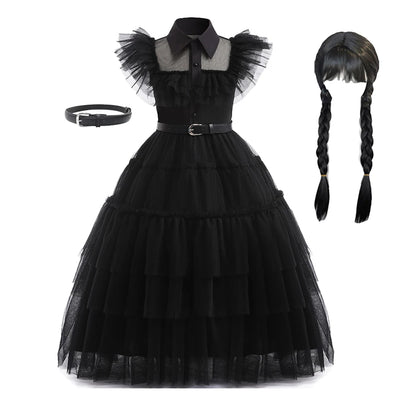 Gothic Costume Kid Teen Wednesdays Addams Dance Vestidos Halloween Cosplay Robe Clothes