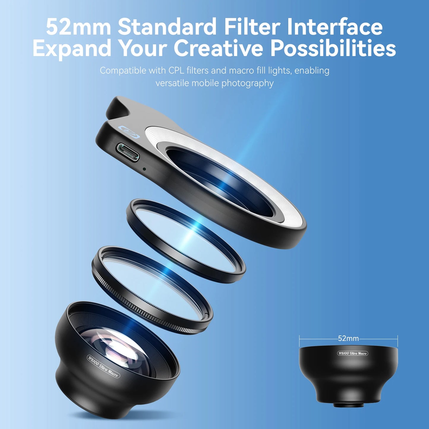 F1.05 Ultra Macro Smartphone Lens with 52mm Filter Thread