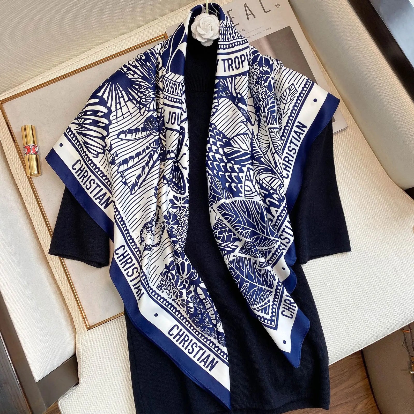 Women Scarf Silk Feeling Hair Neck Square Brand Office bandanna muffler Waiter Flight Attendants Handkerchief Rings wrap