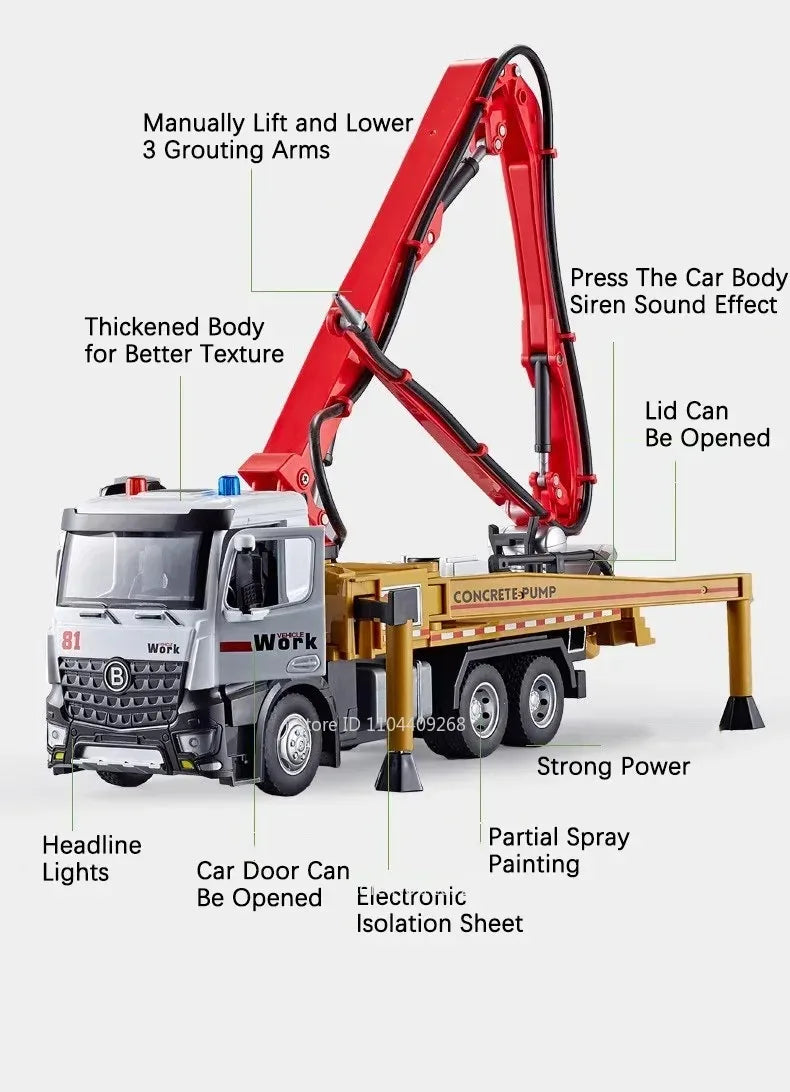 1:24 Scale Watering Cement Dump Trucks Model Garbage Truck Toy Car Sound Light Doors Opened Engineering Vehicles  Gifts