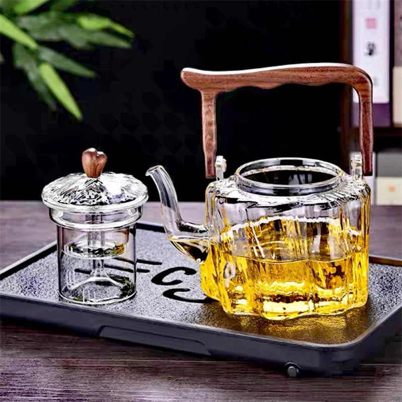 Large Capacity 1300ml Wooden Handle Glass Teapot High Borosilicate Heat Resistant Glass Beam Tea Pot Kungfu Tea Set Teaware