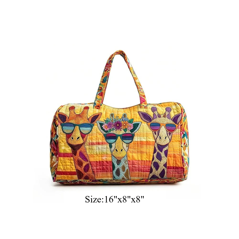 Travel Duffel Bag Quilted Weekender Bag 3D Giraffe Print Luggage African Animal Pattern Carry On Bag for Vacation Beach Camping