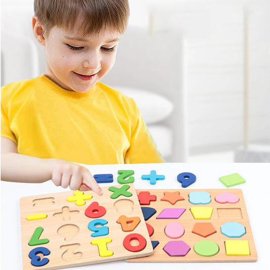 Wooden Alphabet and Number Learning Puzzle Board