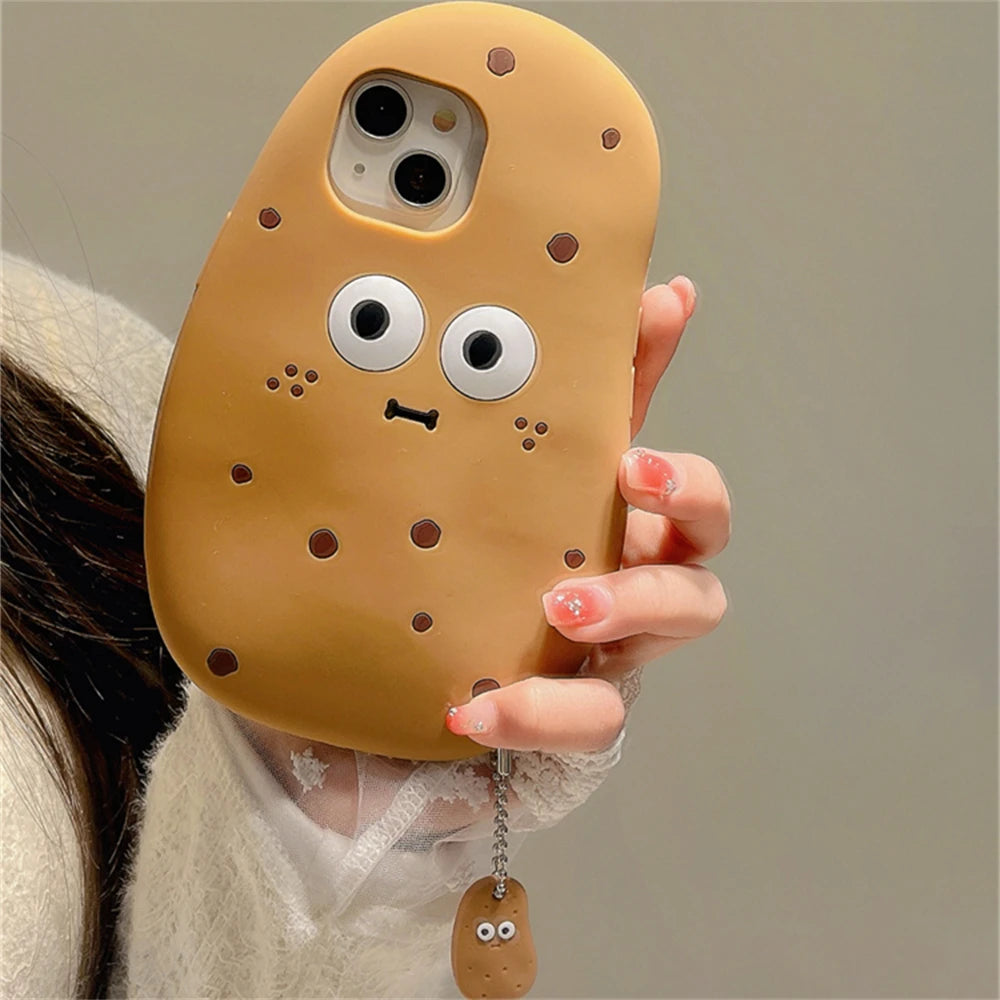Cute Cartoon Potato Emoji Pendant Phone Case For iPhone 15 13 14 Pro Max Korea Lovely Camera Protection Soft Silicon Cover