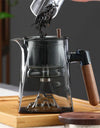 One Click Tea Separation Filtration Bottom Mountain View Glass Teapot With Wood Handle 700ml Kungfu Tea Water Separation Tea Pot