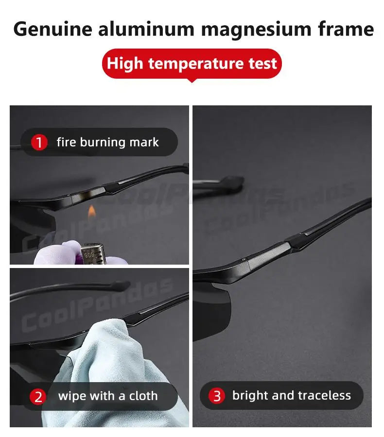 Aluminum Rimless Photochromic Polarized UV400 Day Night Driving Sunglasses for Men Women
