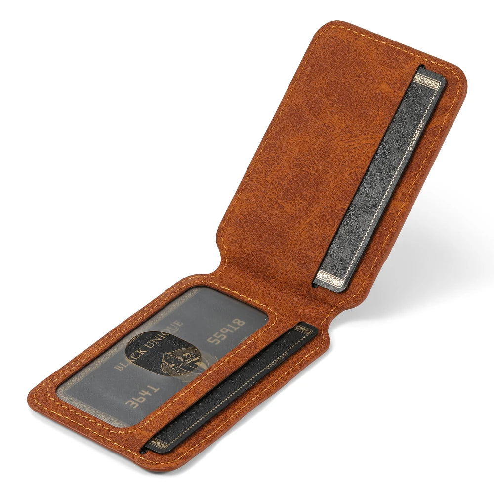Leather for Magsafe Case for iPhone 16 15 Pro Max 16e 14 Plus 16Plus Bracket  Back Cover with Card Holder