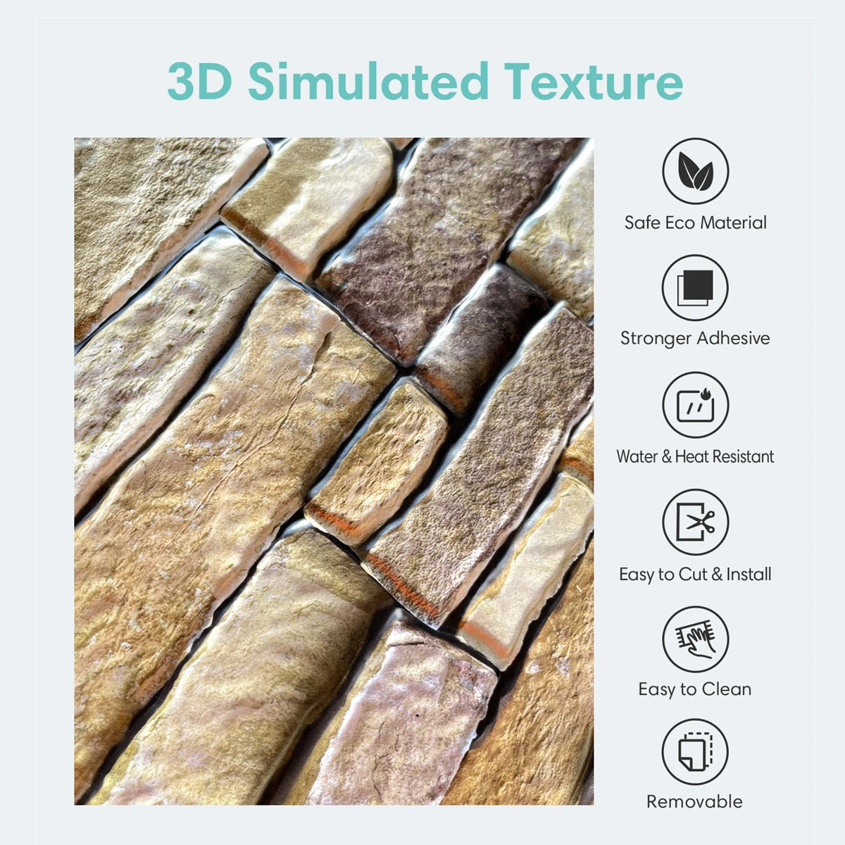 10pcs 3D Tile Sticker Self-adhesive Faux Stone Wall Panel Peel and Stick Kitchen Tile Backsplash Bathroom Wall Tile Sticker