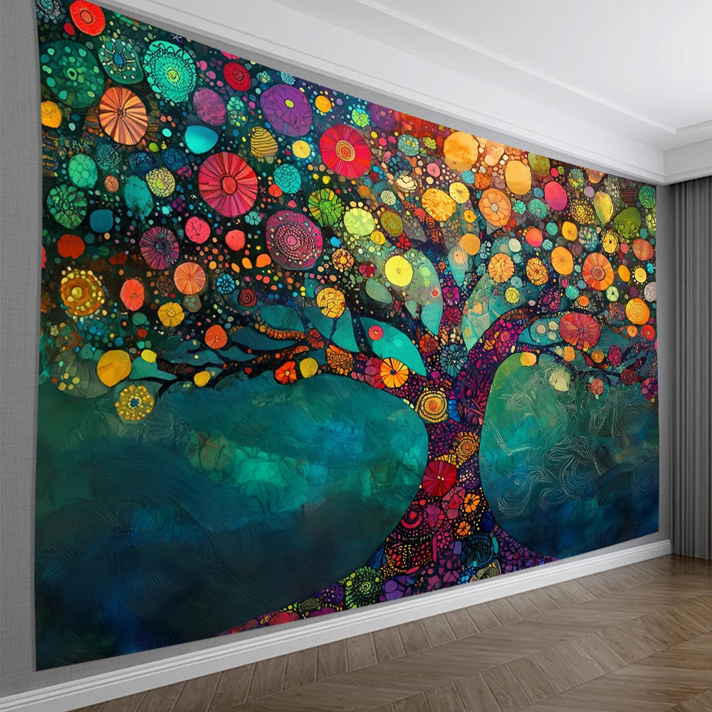 Tree of Life Art Tapestry Rainbow Canopy Living Room Sofa Backdrop Bohemian Home Art Room Decor