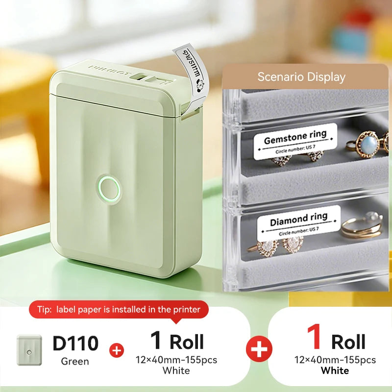 D110 Mini Portable Thermal Label Printer, Bluetooth Smart Label Maker with Adhesive Tape, Inkless 203 DPI for Home, Office & School