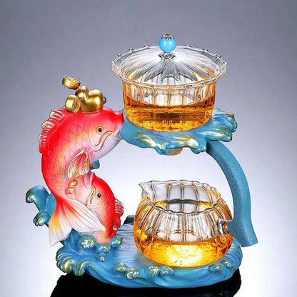 Glass Teapot Cute Deer Automatic Tea Maker Purer Oolong 6 Teacup Household Tea Set Holder Base Gift For Friend