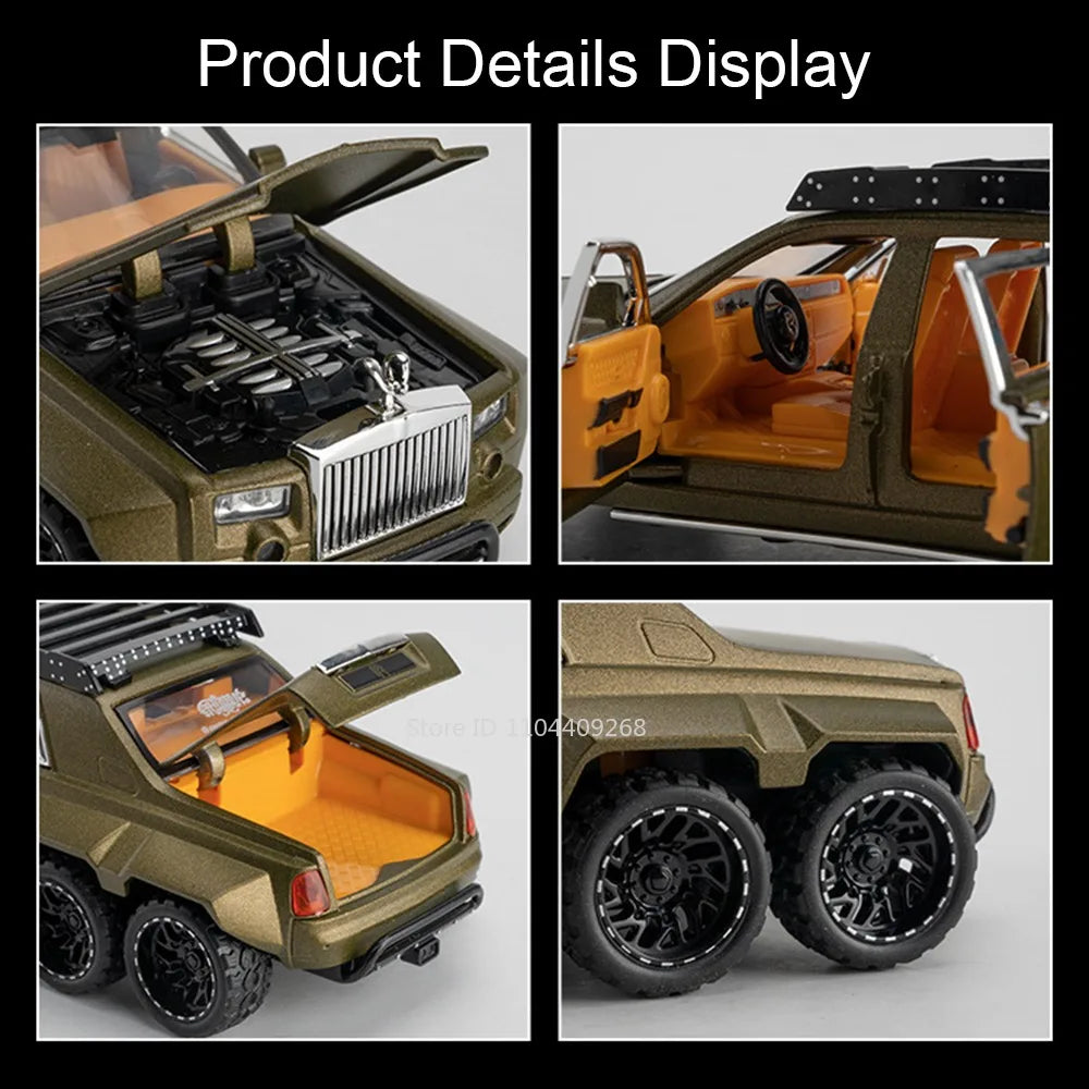 1:32 Scale Rolls-Royce Phantom 6x6 Wraith Car Model Toy Diecast Metal Alloy Off-Road Vehicle Models Sound Light Gifts
