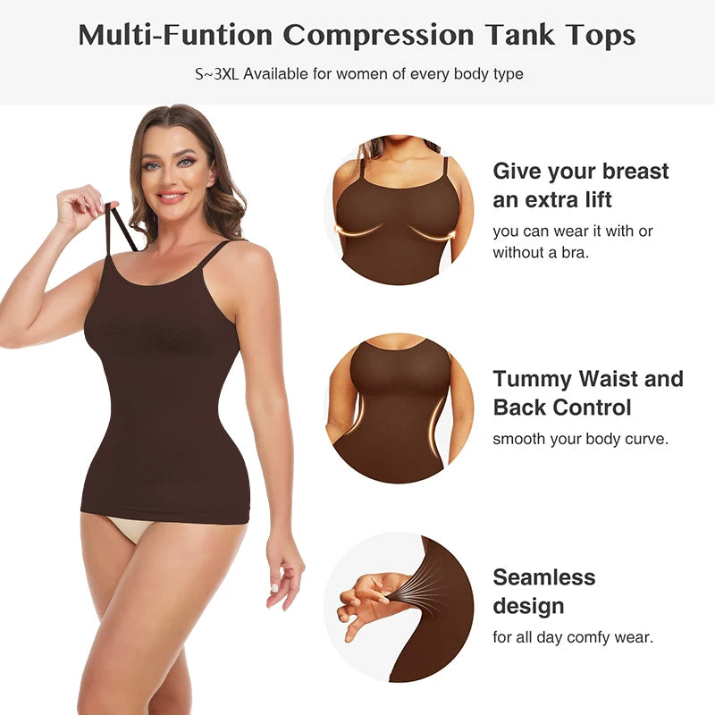 Scoop Neck Compression Cami Tummy and Waist Control Body Shapewear Camisole Summer Tops Black Nude Smooth Slimming Vest 3XL