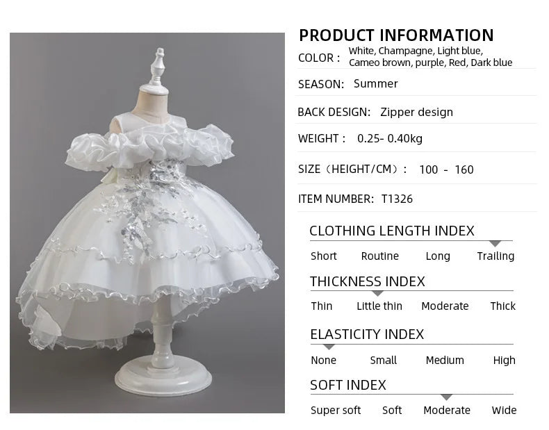 Luxury Off-Shoulder Gown with Train for Girls  Tulle Dress for Fashion Walk Show & Pageants