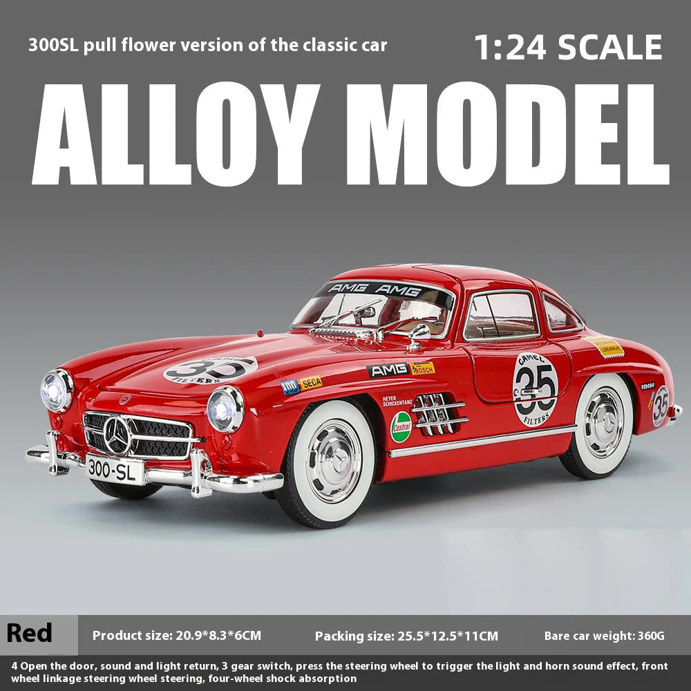 1:24 Mercedes-Benz 300SL Electroplated Version Alloy Diecast Classic Car Model Display Collection