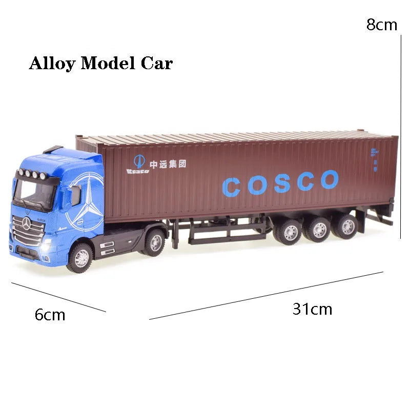 1:50 Diecast Alloy Truck Head Model Toy Container Truck Pull Back With Light Engineering Transport Vehicle Boy