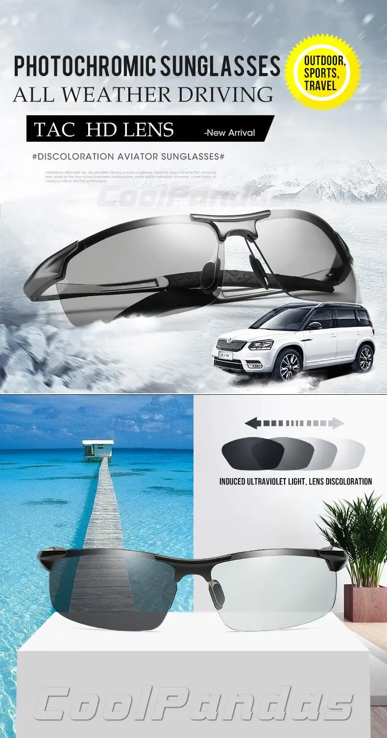 Aluminum Photochromic Polarized UV400 Anti-Glare Driving Sunglasses for Men Women