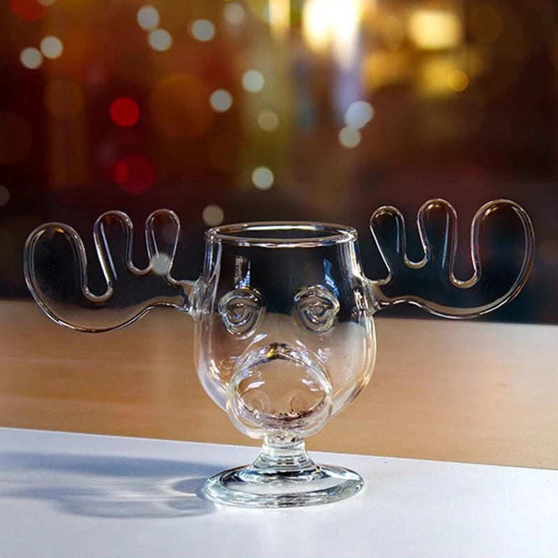 1/2pcs Reindeer Wine Glass Cocktail Juice Cup Clear Beer Mug Water Milk COFFE Whiskey Glasses Drinkware Shot Cups