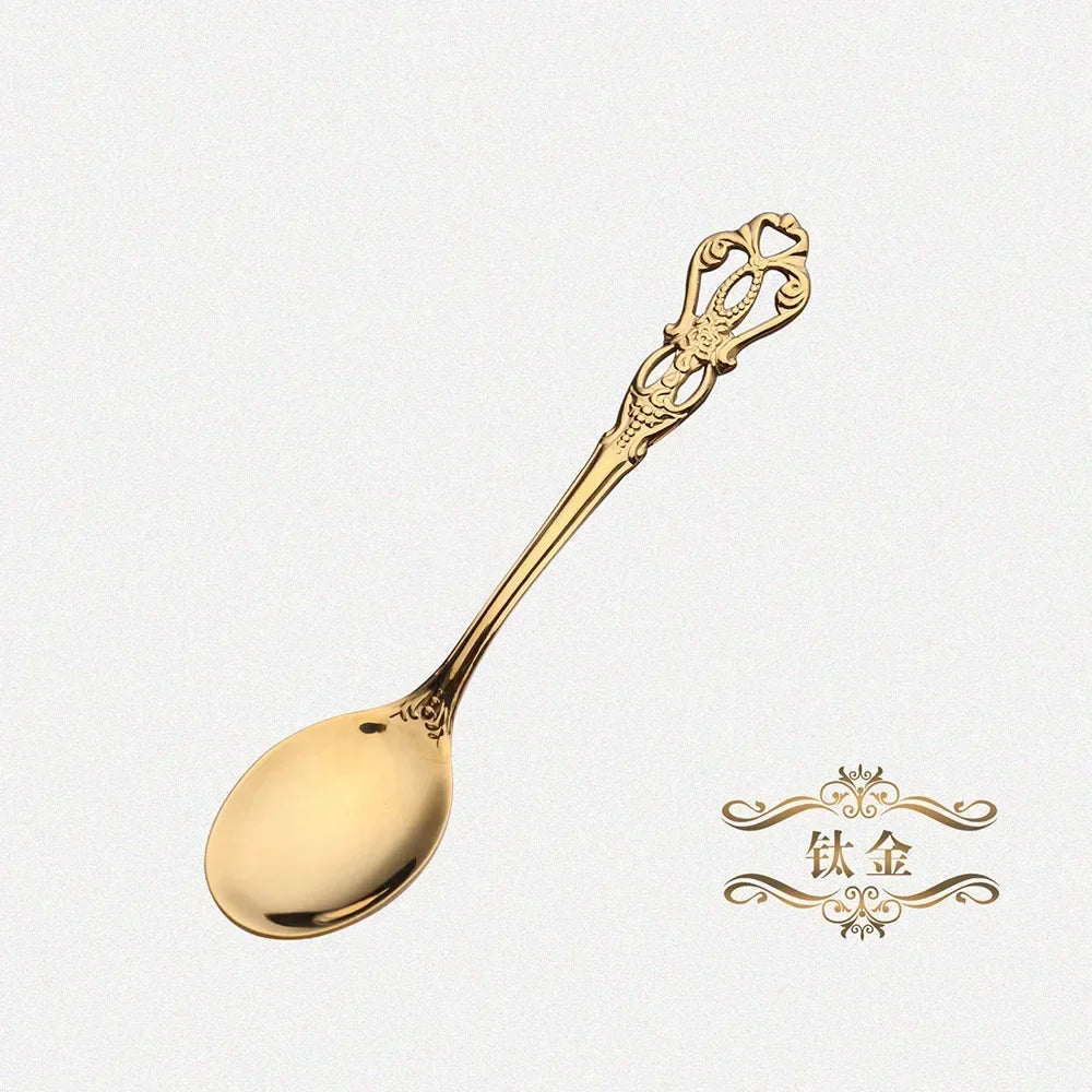 Stainless Steel Small Spoon Gold Royal Mini Spoon Fork for Dessert Coffee Fruit Tea Western Tableware Silverware Gift Home Docor