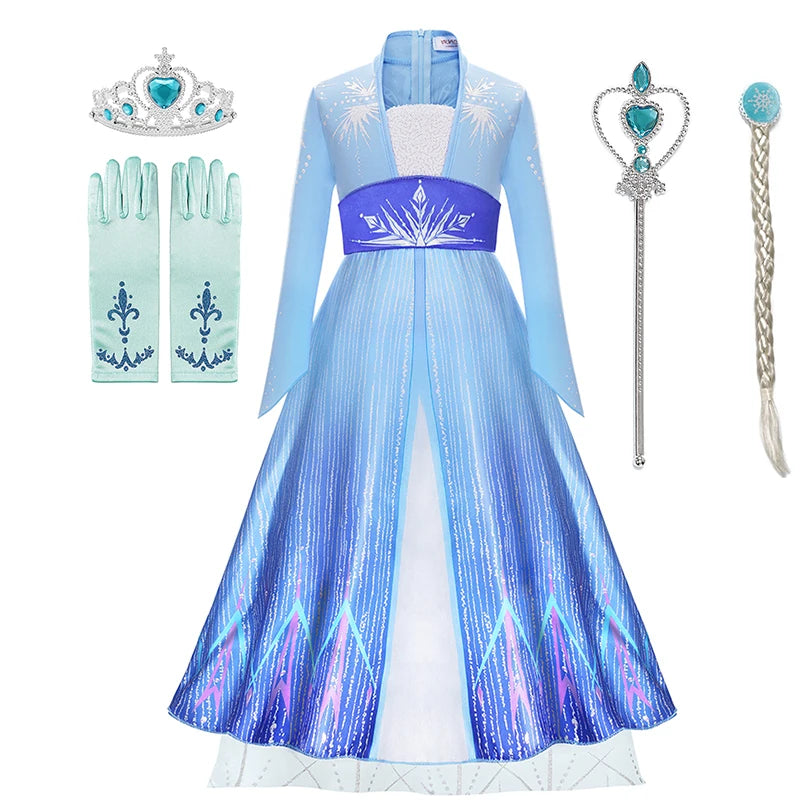 Disney Frozen Girls Dress Elsa 2  Children Christmas Party Princess Costume Kids Snow Queen Performance Elegant Dress Vestidos