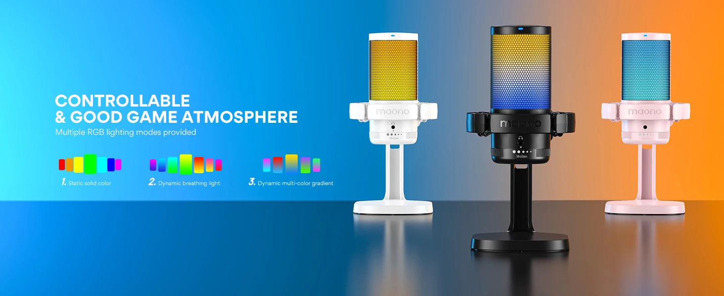 DGM20 Gaming Microphone,USB Microphone Condenser Mic RGB Gaming Mic with Noise reduction software,Mic Gain,One Key Mute