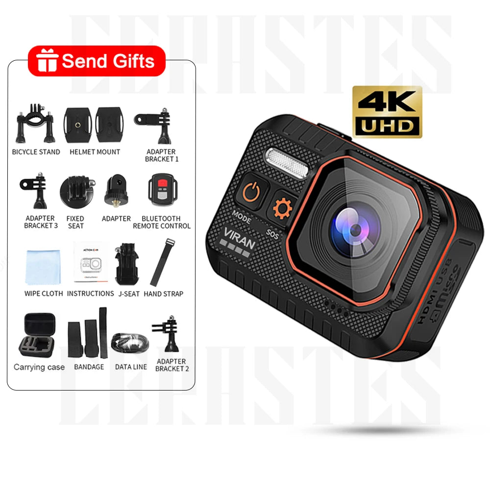 4K WiFi Action Camera with Remote Control Waterproof Sports Camera 170 Degree Wide Angle Helmet and Bicycle Recording Device