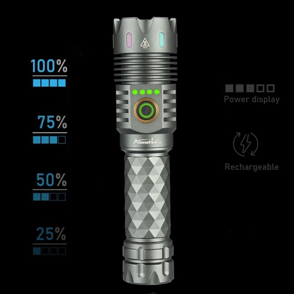 6000 Lumen Rechargeable LED Flashlight With Magnetic Base