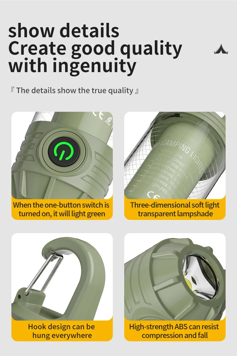 Rechargeable LED Camping Light Hanging Flashlight with 3 Light Modes SOS Emergency Portable Lantern