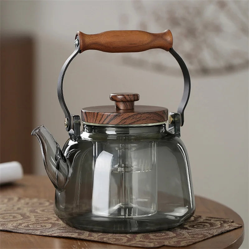 1000ml Embossed High Borosilicate Glass Teapot with Tea Strainer
