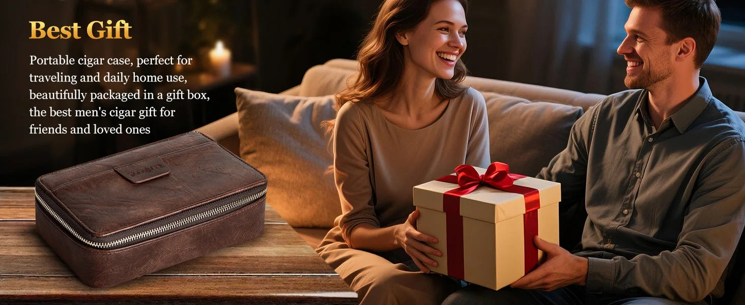 Cigar Humidor, Leather Travel Cigar Case, Include 4 Cigar Tubes & Humidifier, Cigar Draw Enhancer and Multifunction Cigar Cutter