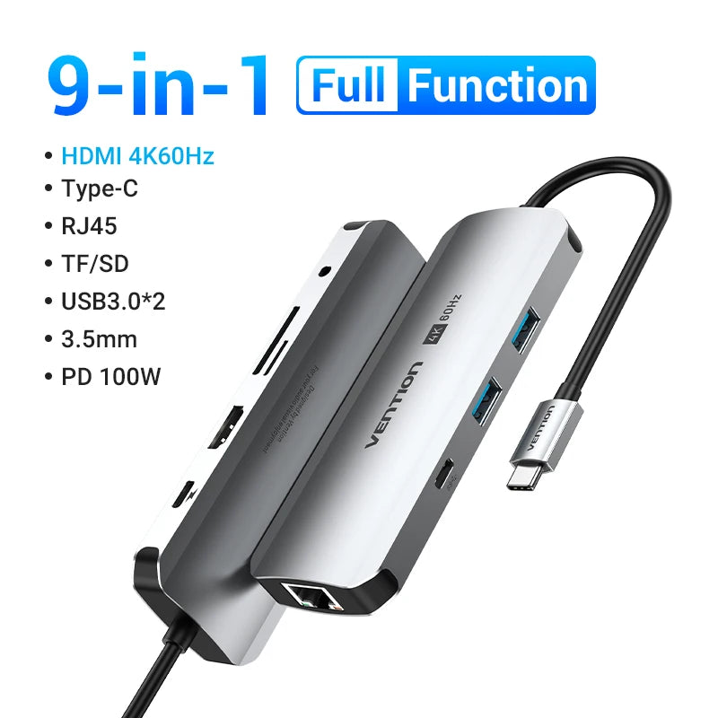 USB C HUB HDMI 4K60Hz RJ45 PD 100W USB Splitter Adapter USB 3.0 HUB For iPhone 15 Macbook Air Pro iPad Samsung Laptop PC
