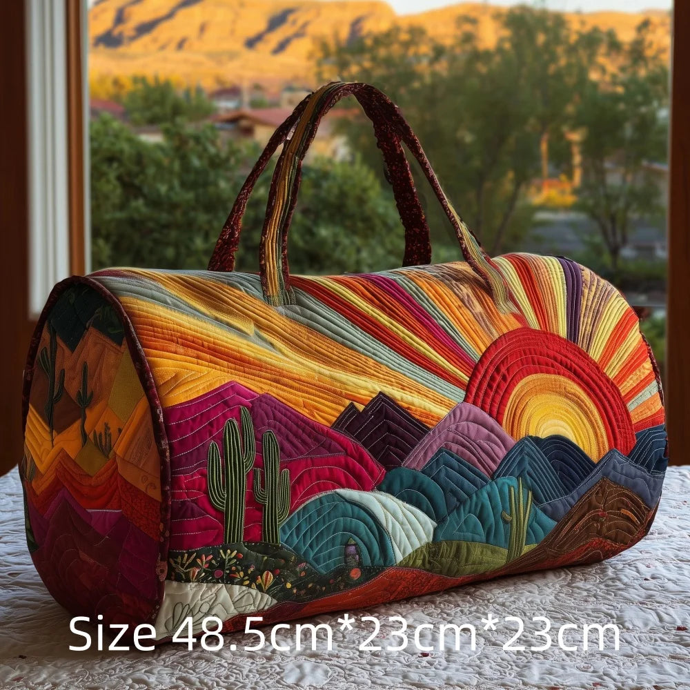 Hot Sale 3D Quilted Bag for Women Colorful Landscape Print Travel Sunrise Desert Mountain Cactus Printed Overnight Trip Bags