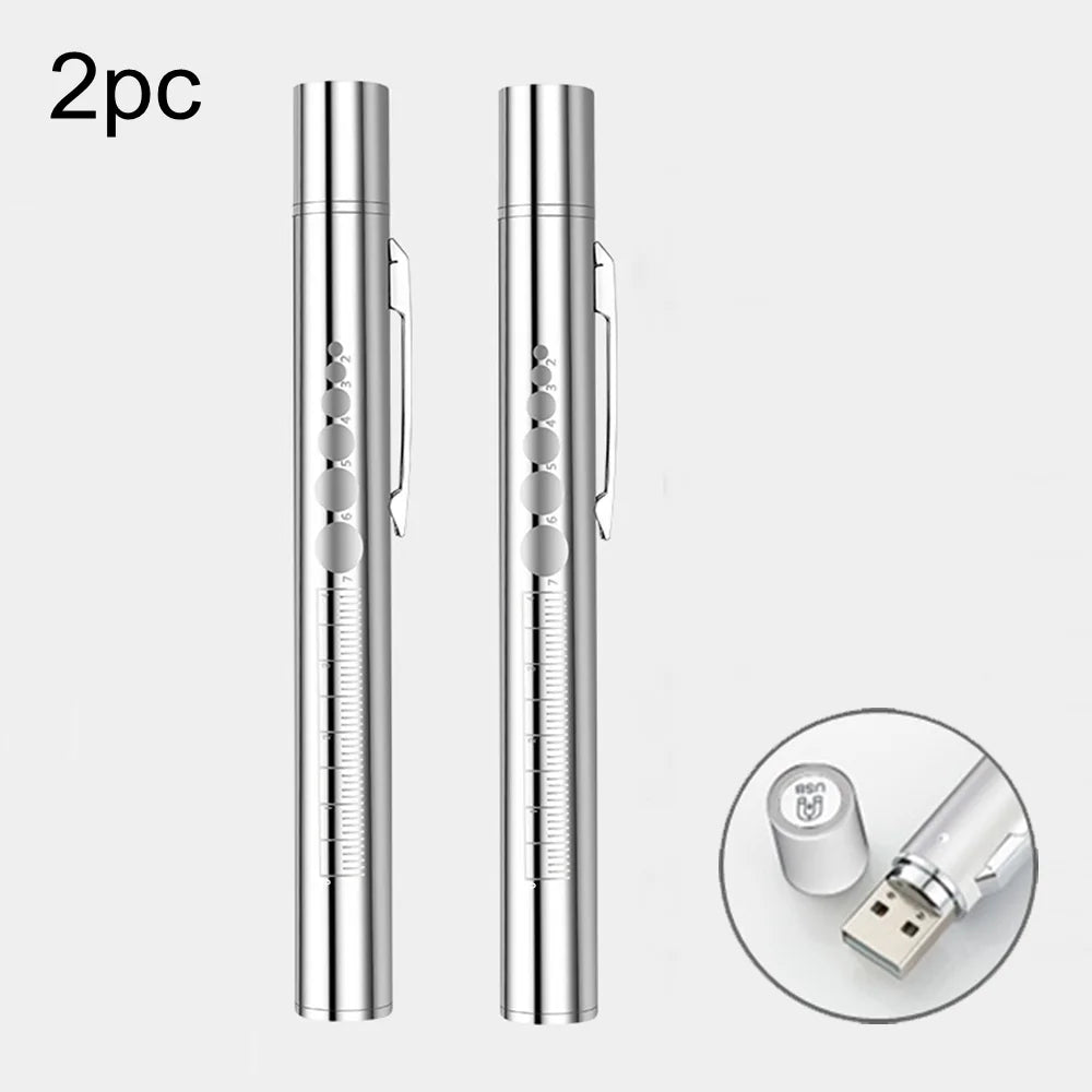 2 Pack 2 In 1 White Yellow Rechargeable Mini Pen Light Flashlight