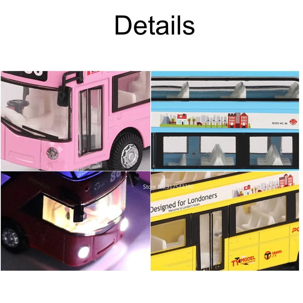 1/36 Double-decker Bus Model Car Toy Alloy Diecast Sound Light Metal Vintage London Autobus Models Toys Collection s Gifts