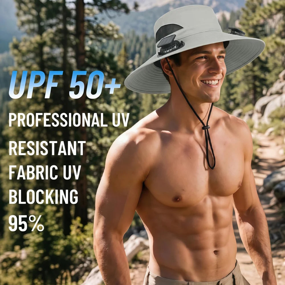 Wide Brim Solar Fan Sun Hat With Dual Fans